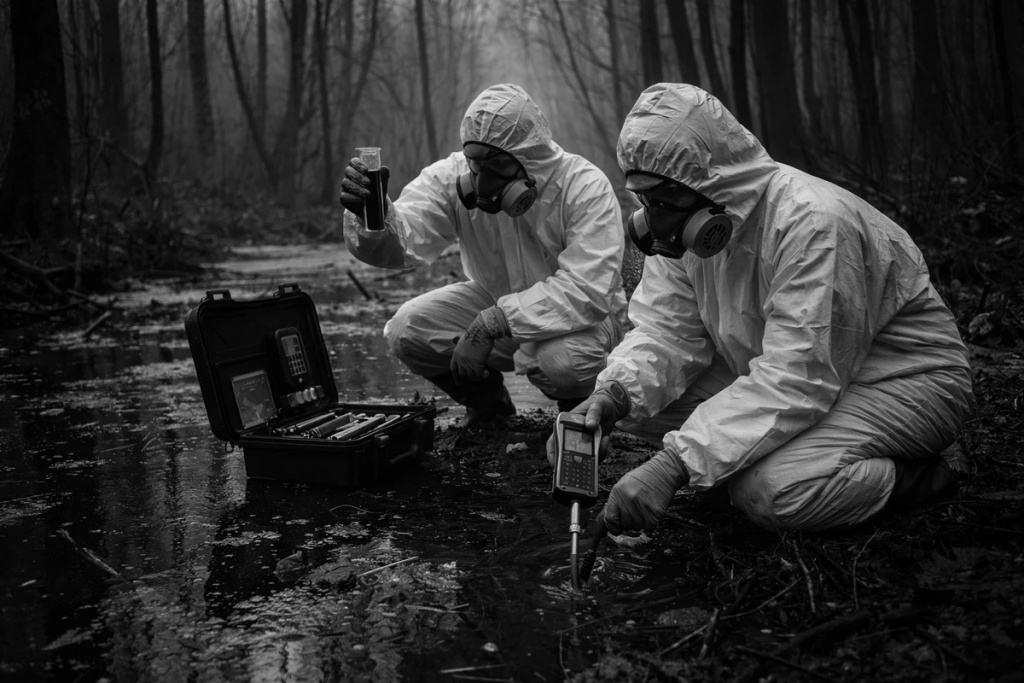 Тайна самого большого болота Сибири и мира Люди в защитных костюмах на болоте