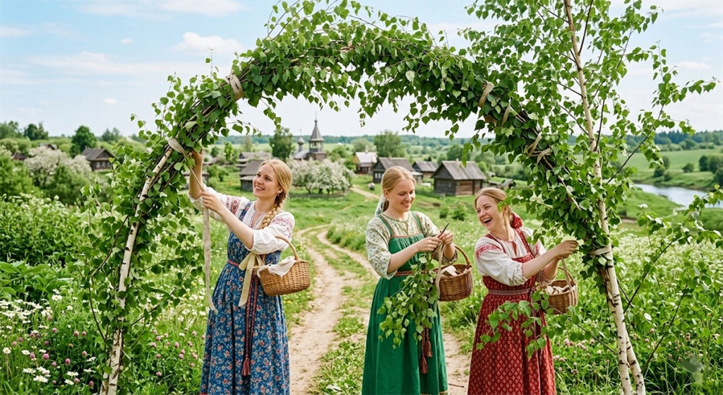 Девушки летом, зеленые ветки