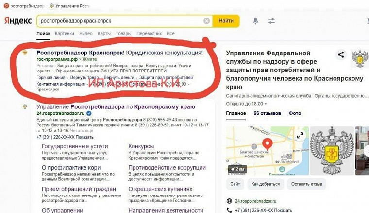 Фейковый сайт Роспотребнадзора по Красноярскому краю появился в сети