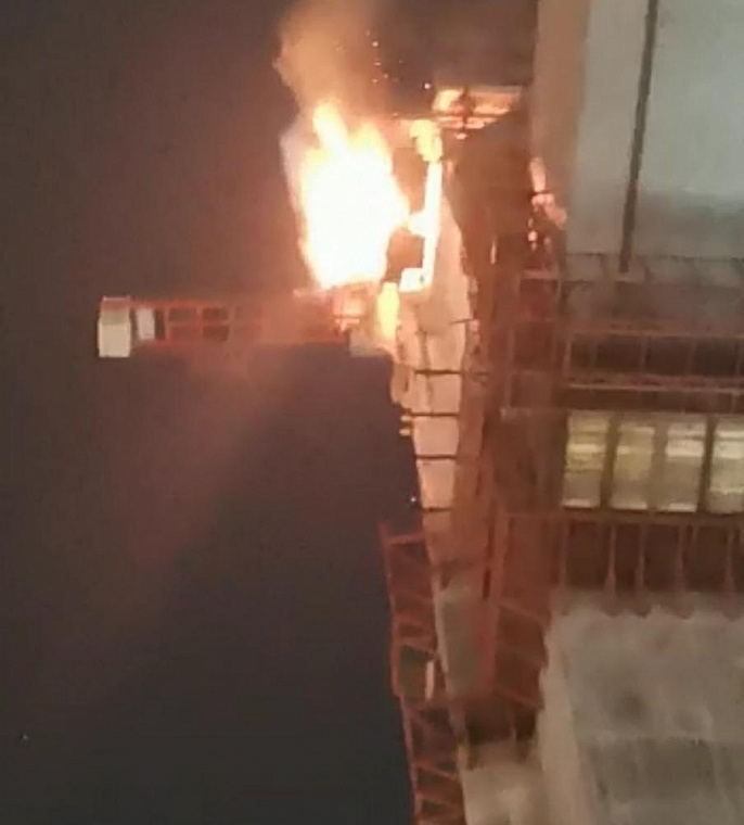 На стройке четвёртого моста через Обь в Новосибирске загорелся пилон
